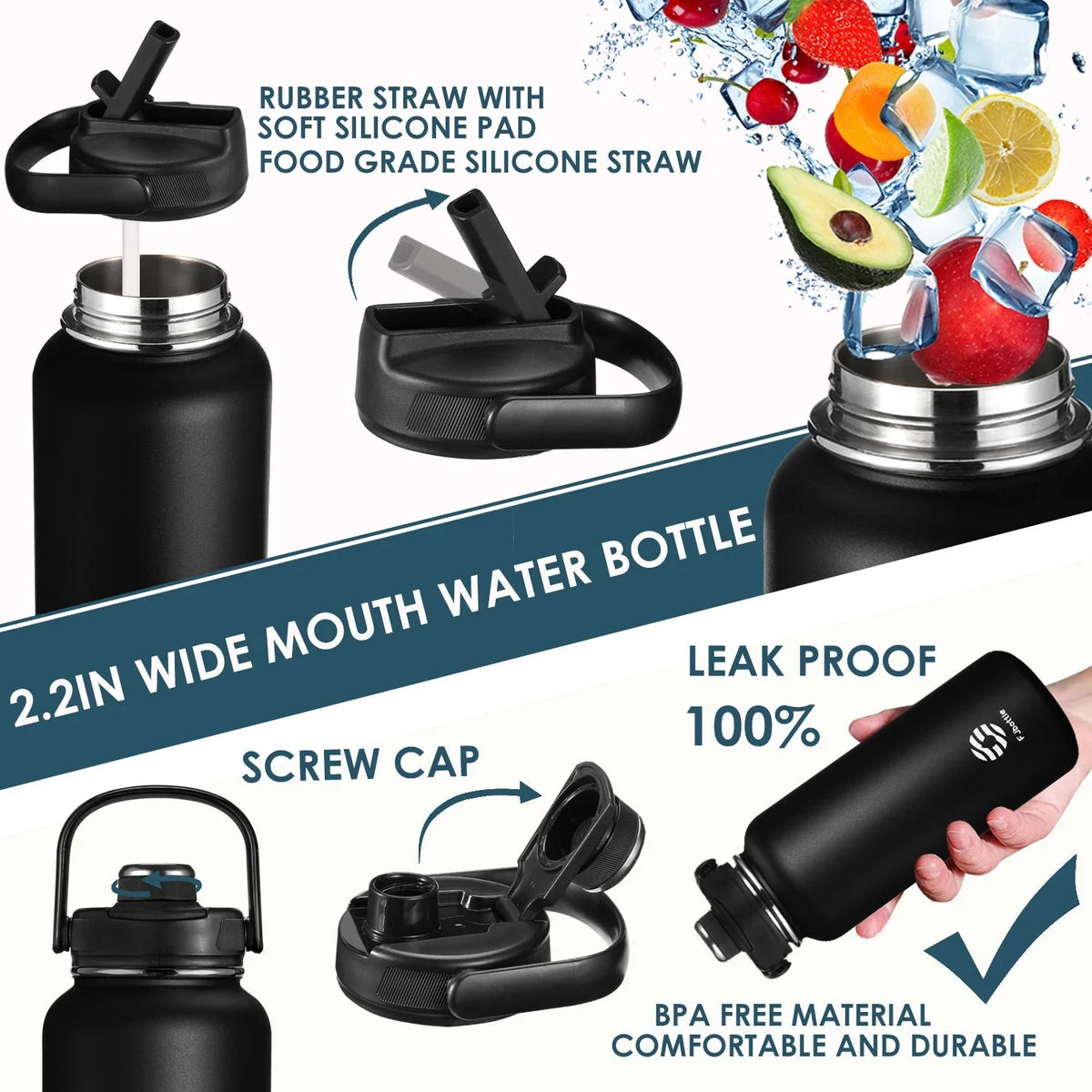 Insulated Water Bottle with Straw Lid